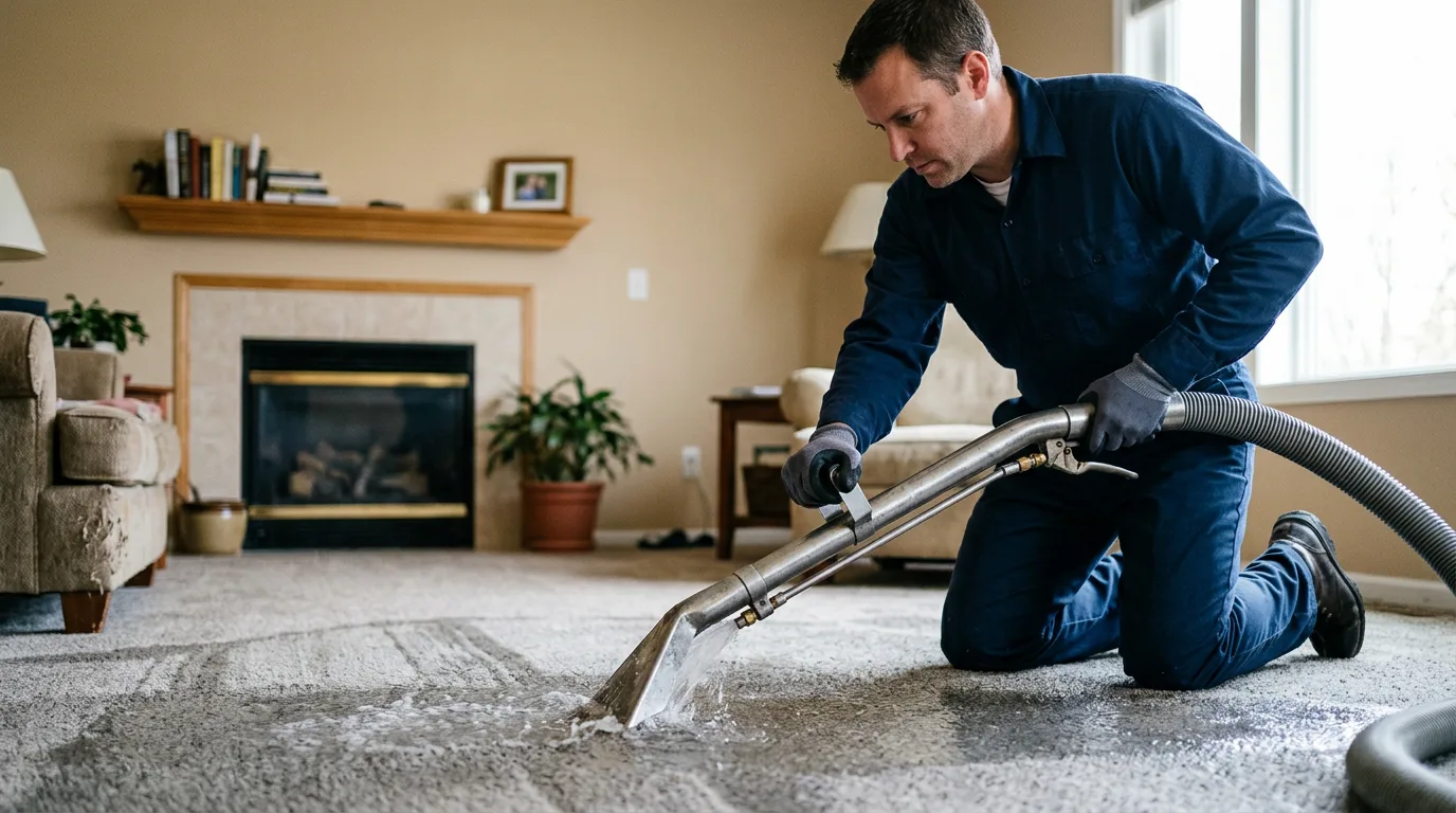 Water damage restoration technician working near Alton, IL